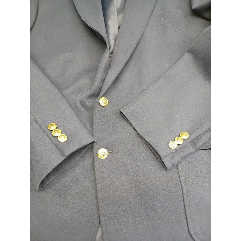 Vtg Haggar Mens Blazer Jacket Sz 42 Washable Blue 2 Gold Buttons